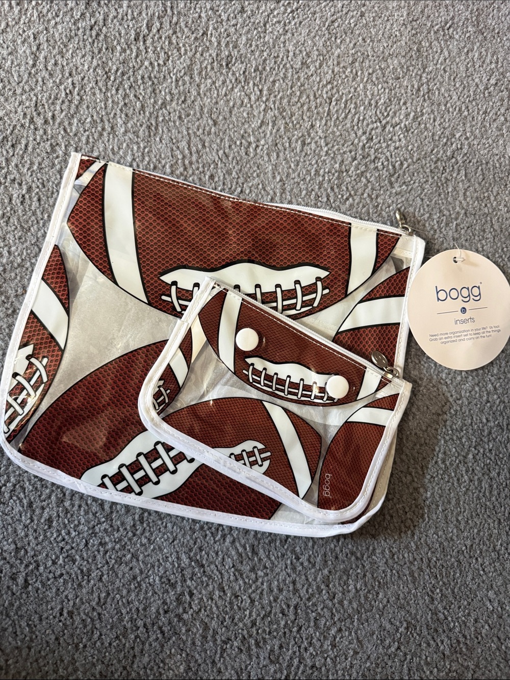 BOGG BAG Brown and White Football Print Zipper Pouches